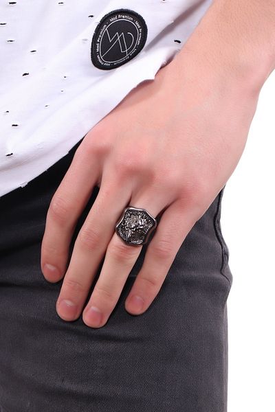 LABALABA Men's Anthracite Lacquer Plated Eagle Ring