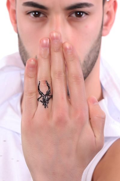 LABALABA Men's Metallic Anthracite Lacquer Plated Adjustable Addax Ring