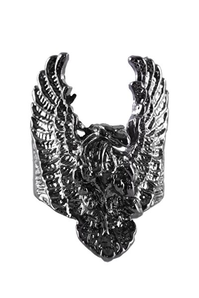 LABALABA Men's Anthracite Lacquer Plated Winged Eagle Ring