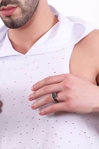 LABALABA Men's Metallic Anthracite Lacquer Plated Adjustable Wrap Erjerha Ring