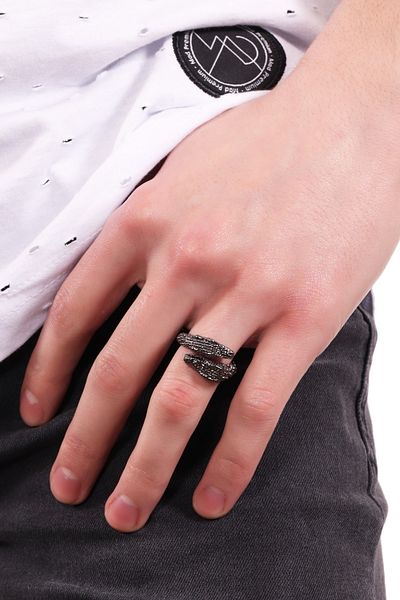 LABALABA Men's Metallic Anthracite Lacquer Plated Adjustable Double Headed Dragon Ring