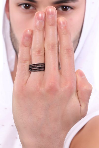 LABALABA Men's Metallic Anthracite 5-Piece Printed Wire Ring