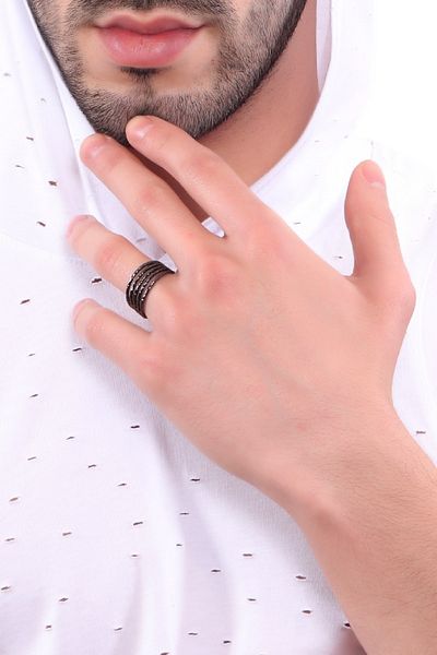LABALABA Men's Metallic Anthracite 5-Piece Printed Wire Ring