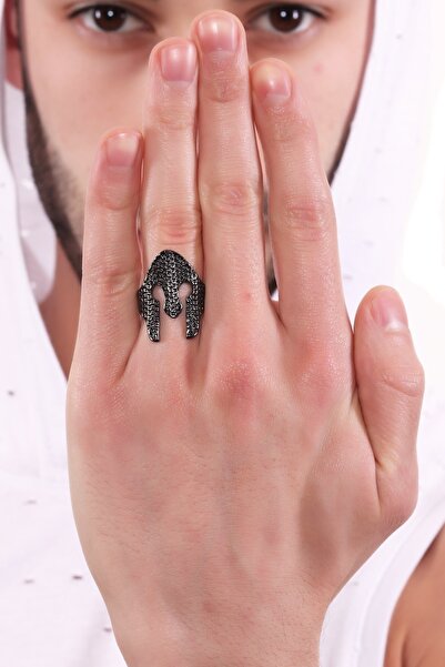 LABALABA Men's Anthracite Lacquer Plated Adjustable Printed Helmet Ring