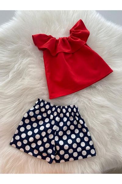 Moda Lina Baby Girl Red Blouse & Polka Dot Shorts Set