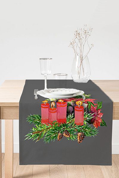 Realhomes Aleer decorativ din piele intoarsa imprimat digital cu design de lumanare cu frunze de pin, podea gri