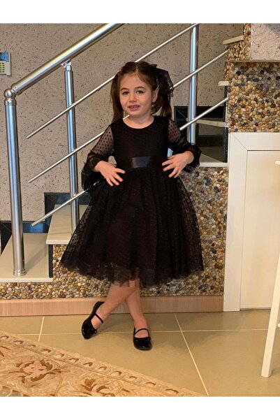 Jack Fruit Δαντελένιο φόρεμα 2-9 ετών, με λεπτομέρεια με αγκράφα, μαύρο κορίτσι