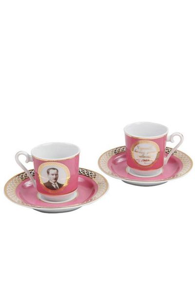 Kütahya Porselen Set of 2 Atatürk Coffee Cups Pink