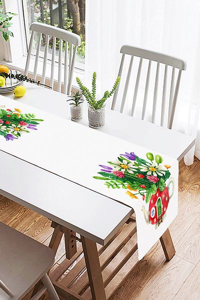 Realhomes Μοντέρνο Suede Runner με ψηφιακή εκτύπωση με χαριτωμένο σχέδιο βάζου τσαγιέρας