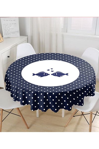 Realhomes Colorful Fish Patterned Round Tablecloth on White Background Diameter 140cm