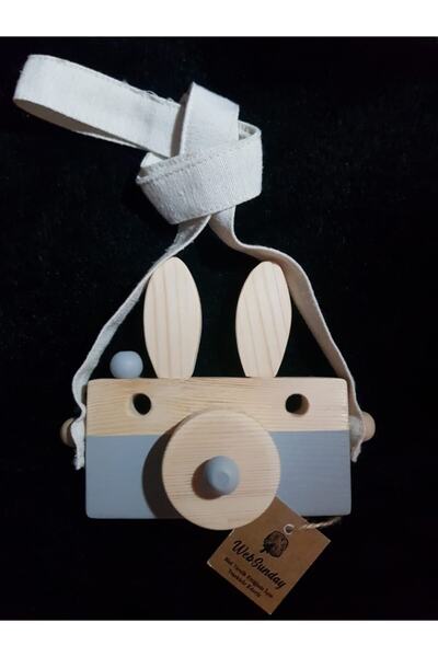 websunday لعبة خشبية رمادية - كاميرا أرنب، لعبة هدية حيوانية حسية وتعليمية