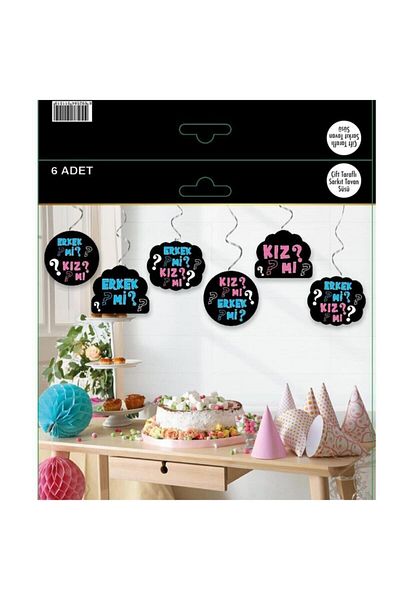 MAVİ PARTY Girl or Boy Gender Hanging Ceiling Ornament Set of 6