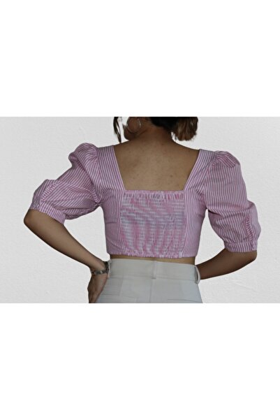 TWİN COLLECTION Balloon Sleeves Buttoned Front Crop Top