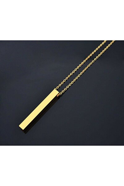 TREND COLLECTİON Uzun Bar Erkek Dikdörtgen Altın Çelik Kolye 70cm