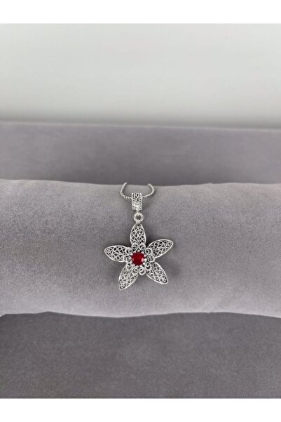 BEY SİLVER Telkari Yakut Taşlı Yıldız Gümüş Kadın Kolye