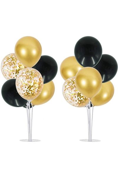 Happyland 1 Piece 7 Balloons Gold Black Confetti Footed Balloon Stand