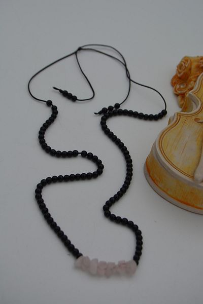 Stoneage Jewellery Pink Quartz and Onyx Stone Metal Free Necklace