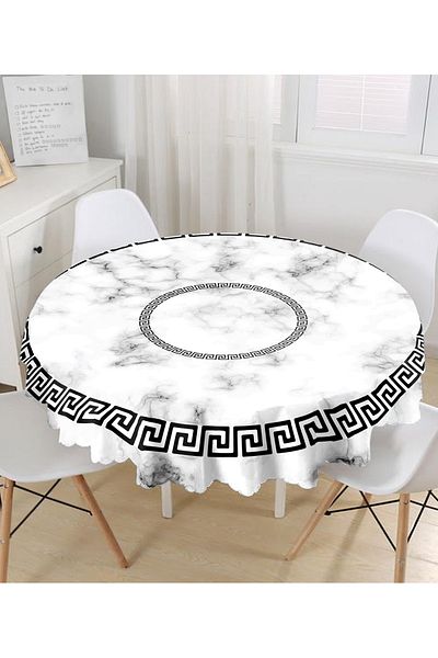 Realhomes Față de masă rotundă cu imprimare digitală modernă cu design de marmură 140 x 140 cm