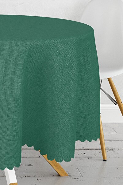 Realhomes Dark Green Plain Color Digital Printed Round Tablecloth - Diameter 140cm