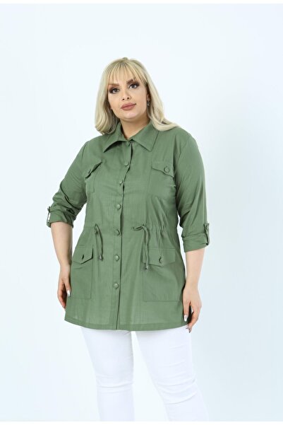 By Alba Collection Kaki boja ženska jakna košulja veličine Pamuk Lan plus - č...