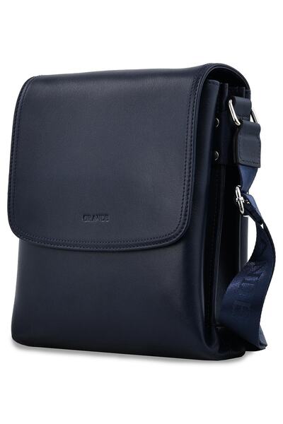 Grande 4261 Genuine Leather Long Strap Crossbody Bag Navy Blue