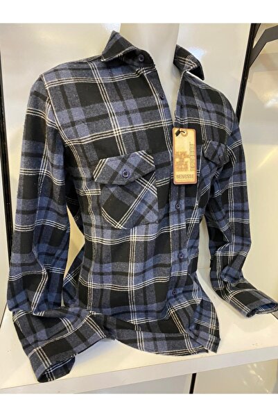 BENESSE قميص حطاب منقوش باللون النيلي للجنسين