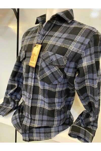 BENESSE Slim Fit Indigo Plaid Unisex Lumberjack Shirt