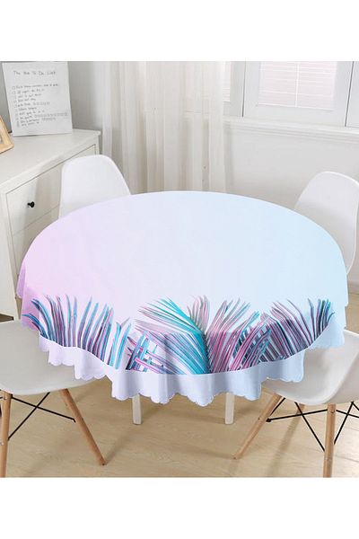 Realhomes Față de masă rotundă modernă cu design special cu motiv cu frunze tropicale în culori fermecătoare - diametru 140 cm