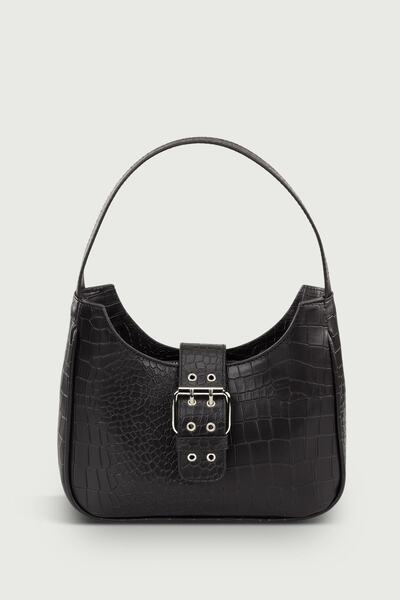 Housebags Geantă baghetă cu model de crocodil cu cataramă neagră pentru femei 209