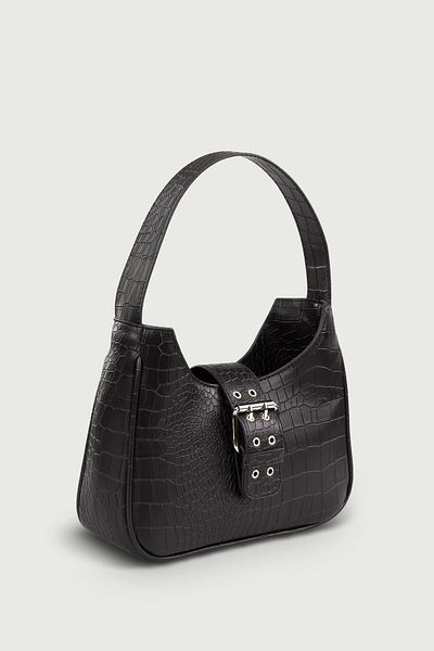 Housebags Geantă baghetă cu model de crocodil cu cataramă neagră pentru femei 209