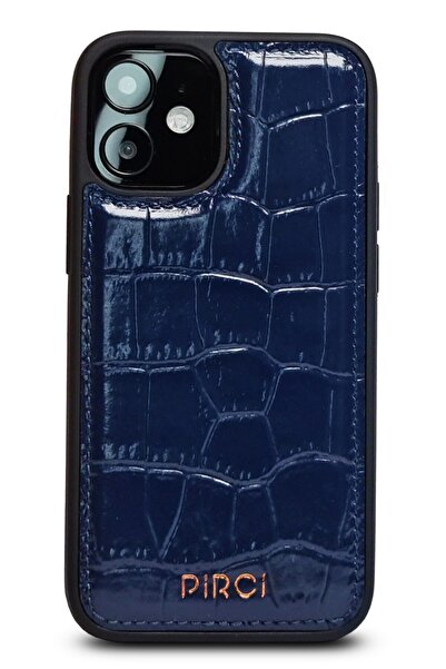 PİRCİ Iphone 12 Mini  Uyumlu Croco Dokulu Deri Kılıf Lacivert