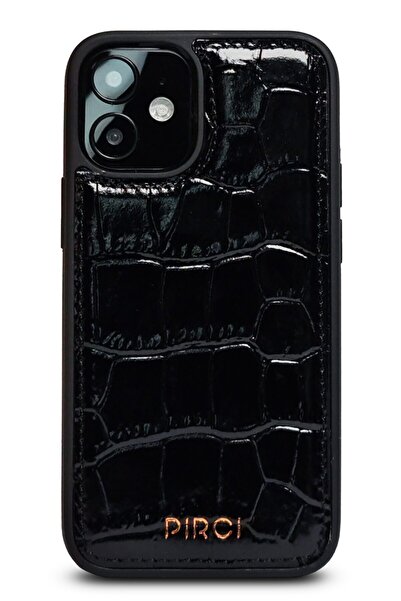 PİRCİ Iphone 12 Mini Uyumlu Croco Dokulu Deri Kılıf Siyah