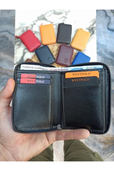 Westpolo Genuine Leather Zippered Unisex Wallet Card Holder