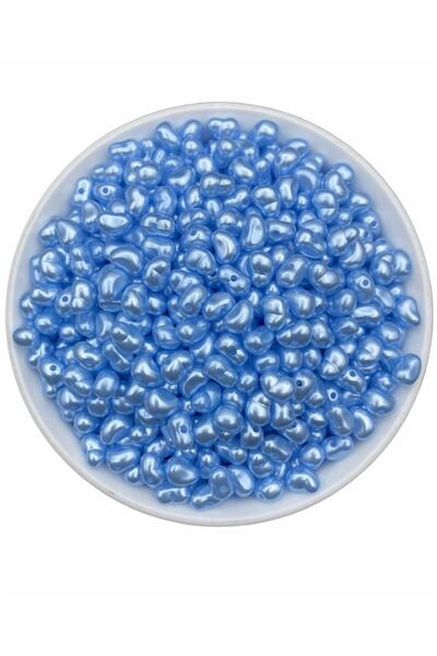 Hedef Bijuteri 50gr Mavi Renk Formsuz Şekilsiz Plastik Lüks Barok Inci Boncuk, Yamuk Inci (~250 Adet)