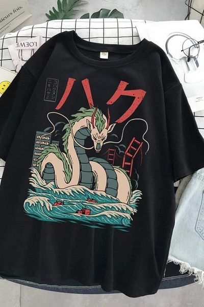 Köstebek Alhemengelir - Haku Spirited Away Dragon Black Unisex T-shirt