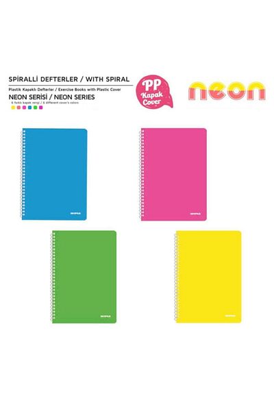 Mopak Caiet de copertă PP cu spirală A4 Seria Neon 72 Yp pătrat pachet de 4