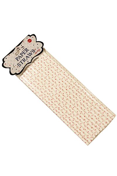 Chuva Paper Straw White with Pink Points 25 Pieces