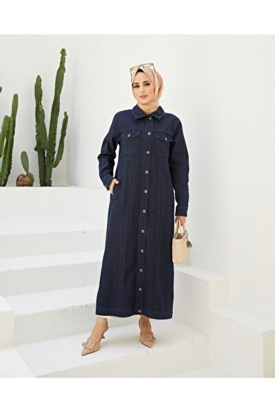 Neways Neways Navy Blue Long Denim Jacket