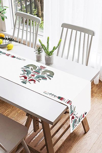 Realhomes Alergăr modern din piele intoarsa, imprimat digital cu design special, cu motive de pasari si flori