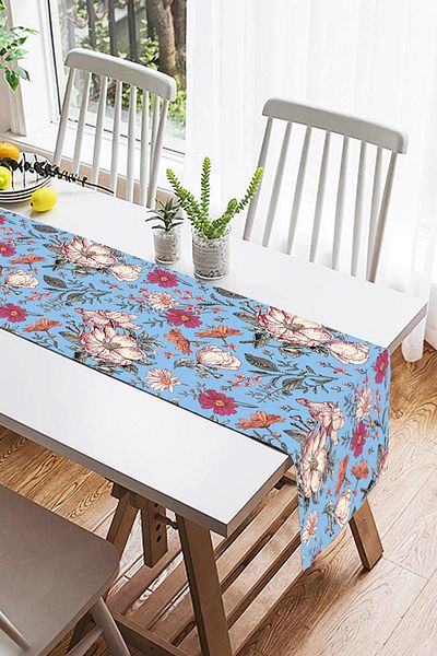 Realhomes Fundal albastru Daisy & Rose Design Digital Printed Modern Suede Runner
