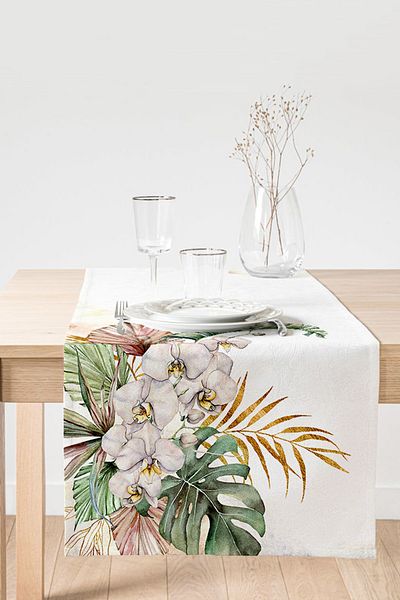 Realhomes Alergăr decorativ din piele de căprioară, imprimat digital, cu motiv cu frunze tropicale