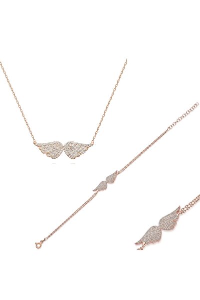 ERKOÇ JEWELLERY 925 Ayar Gümüş Melek Kolye Bileklik Set