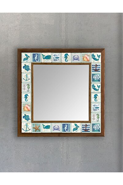 Oscar Stone Decor Masif Çerçeveli Mozaik Taş Ayna 43 Cm X 43 Cm