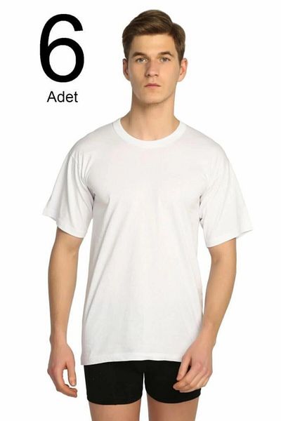 Seher Tricou pentru bărbați, cu mânecă scurtă, cu gât 0, pachet de 6
