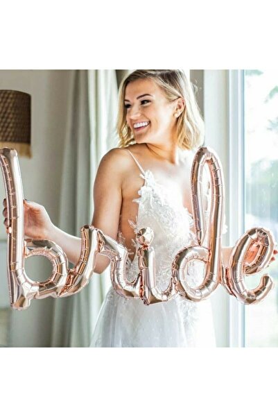 Parti dolabı Bride To Be Imza Folyo Balon 10 Adet Rose Gold Balon 2 Adet 16 inc Kalp Folyo Balon