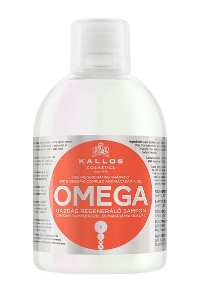 Kallos Cosmetics Omega 1000ml - Complex Repair Shampoo with Macadamia Oil for Vital and Damaged Hair