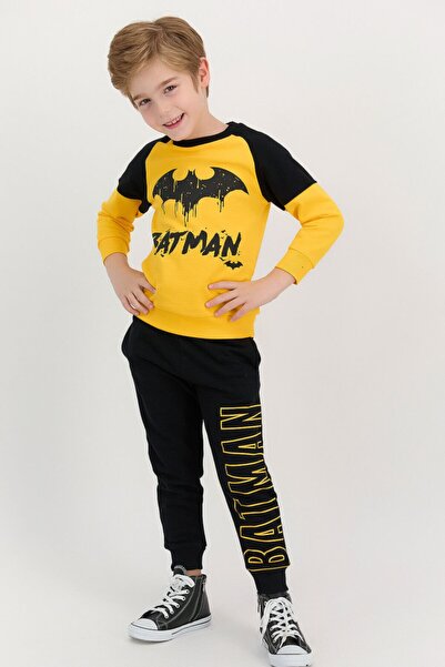 Batman Sarı Erkek Çocuk Ribanalı Eşofman Takımı