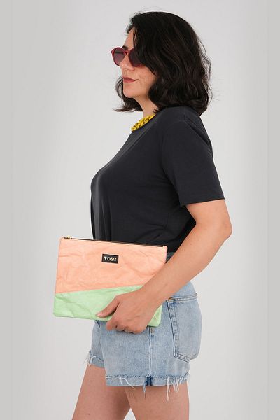 Vose Eco-Friendly and Durable Clutch Bag - Salmon & Green