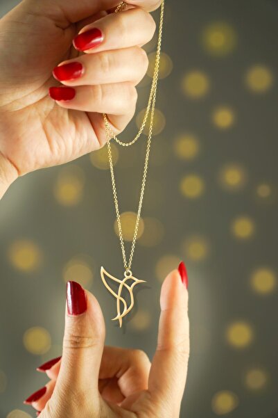 NikaŞ 925 Ayar Tamamı Saf Gümüş Kırlangıç Kuşu Altın Kaplama Kolye