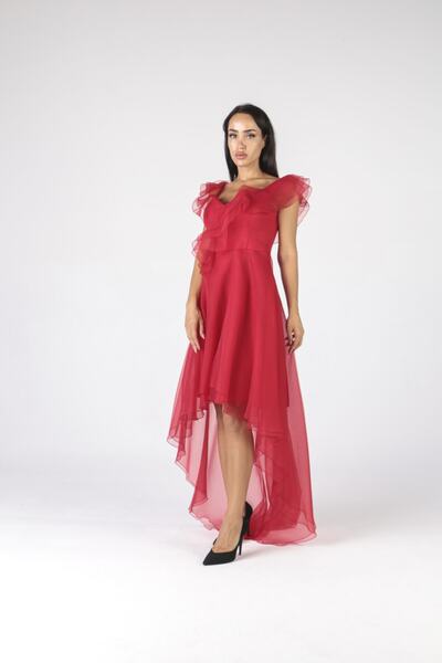 ALİS DRESS Yakası Fırfırlı Kırmızı Elbise